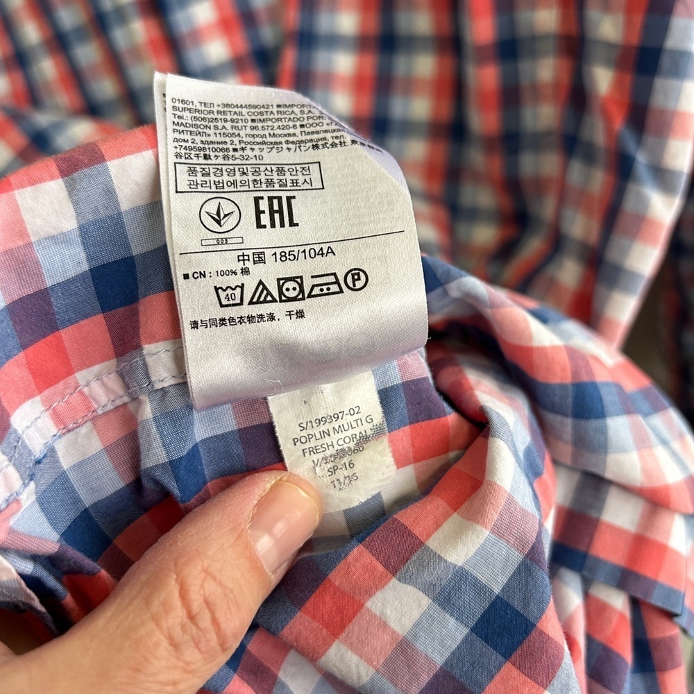 EUC Gap size Large cotton button up shirt. Blue orange white. Casual cool - Picture 6 of 7